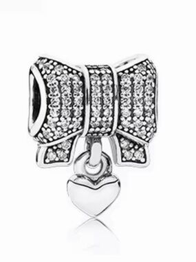 Macy's Silver Bow Charm with Dangling Heart and Crystal Accents